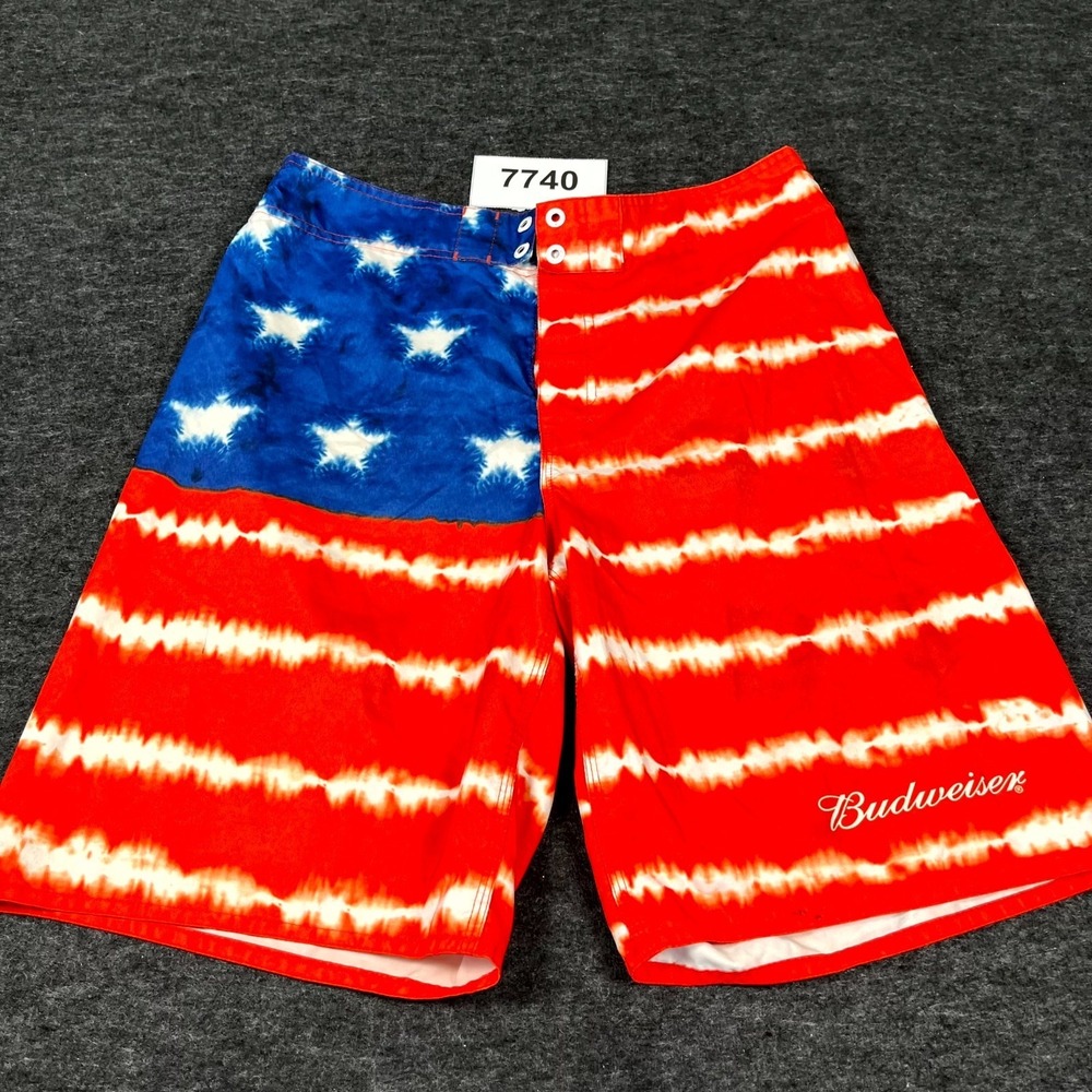 Budweiser Board Shorts Mens Size‎ 36-38 Multicolor Tie Dye American Flag Beach